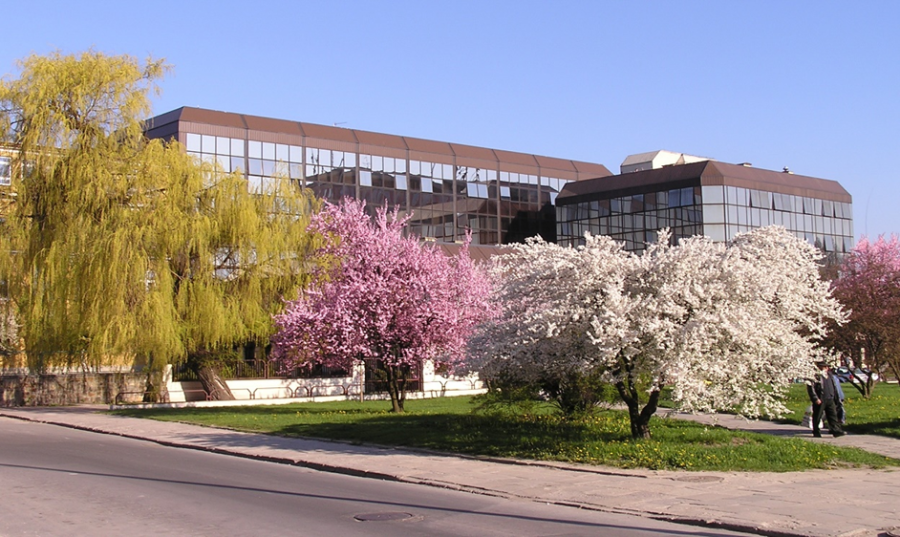 Widok na biurowiec ZUS, ul. Piotrkowska 27 – od strony ulicy Leśnej (początek XXI wieku, fot. RZ)